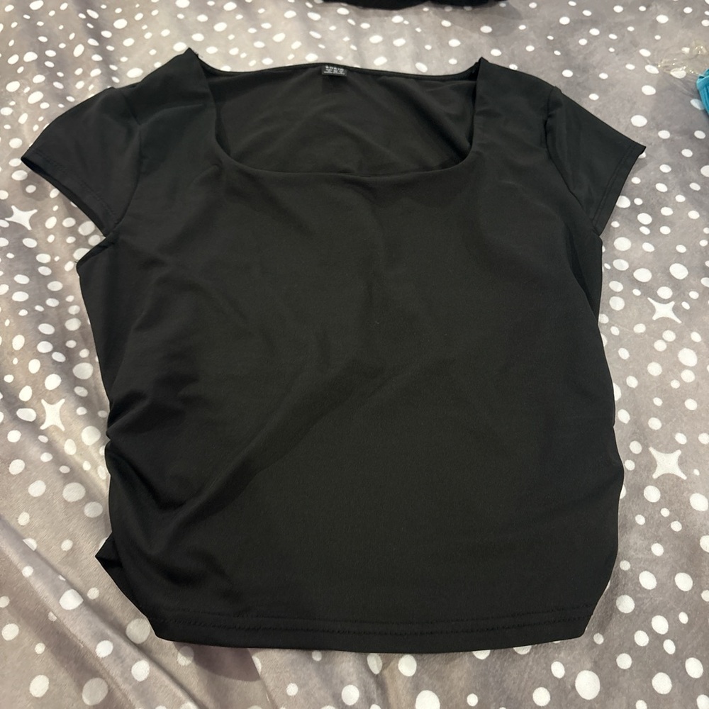 Shein Black Fitted Cap Sleeve Crop Top